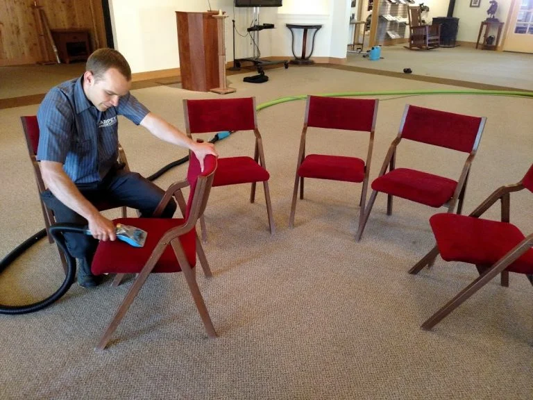 red chairs in a semi circle